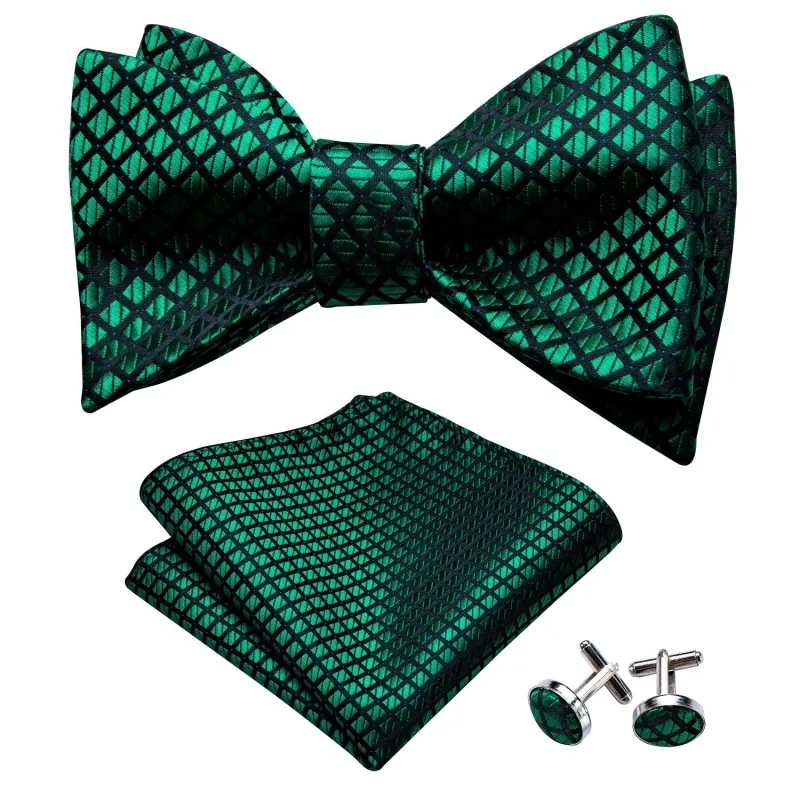 Ties2you Plaid Emerald Green Self-tie Tuxedo Bowtie Handkerchief Cufflinks Set for Men sold by Ties2You
