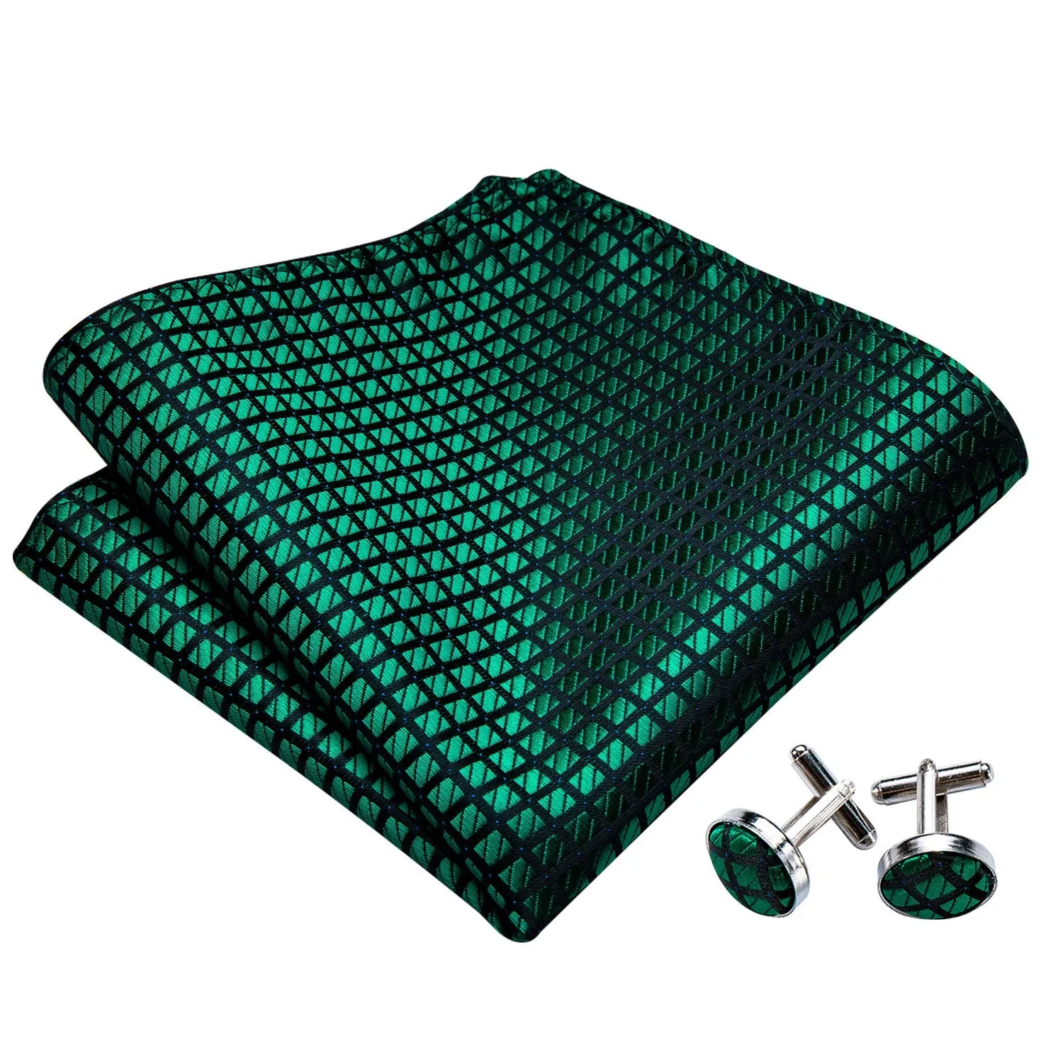 Ties2you Plaid Emerald Green Self-tie Tuxedo Bowtie Handkerchief Cufflinks Set for Men sold by Ties2You product image thumbnail 2