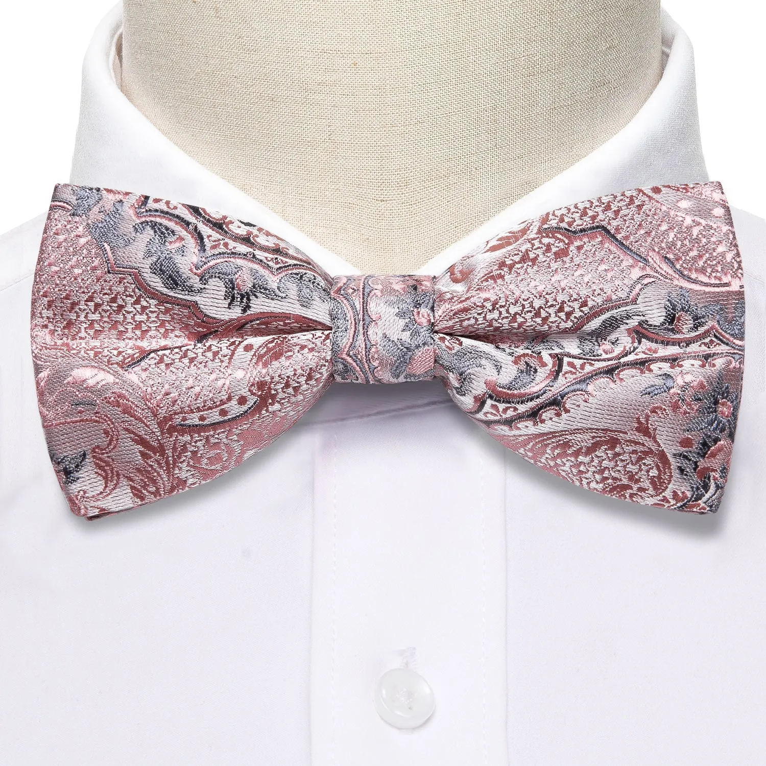 Ties2you Men's Rose Gold Floral Bowtie Pre-tied Wedding Bow Tie Handkerchief Cufflinks Set sold by Ties2You product image thumbnail 3