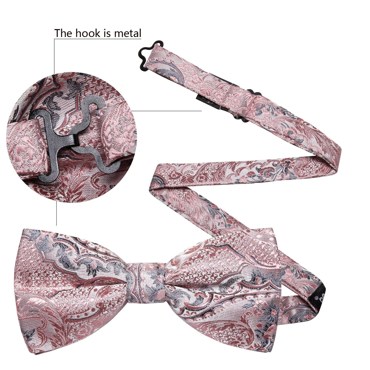 Ties2you Men's Rose Gold Floral Bowtie Pre-tied Wedding Bow Tie Handkerchief Cufflinks Set sold by Ties2You product image thumbnail 4