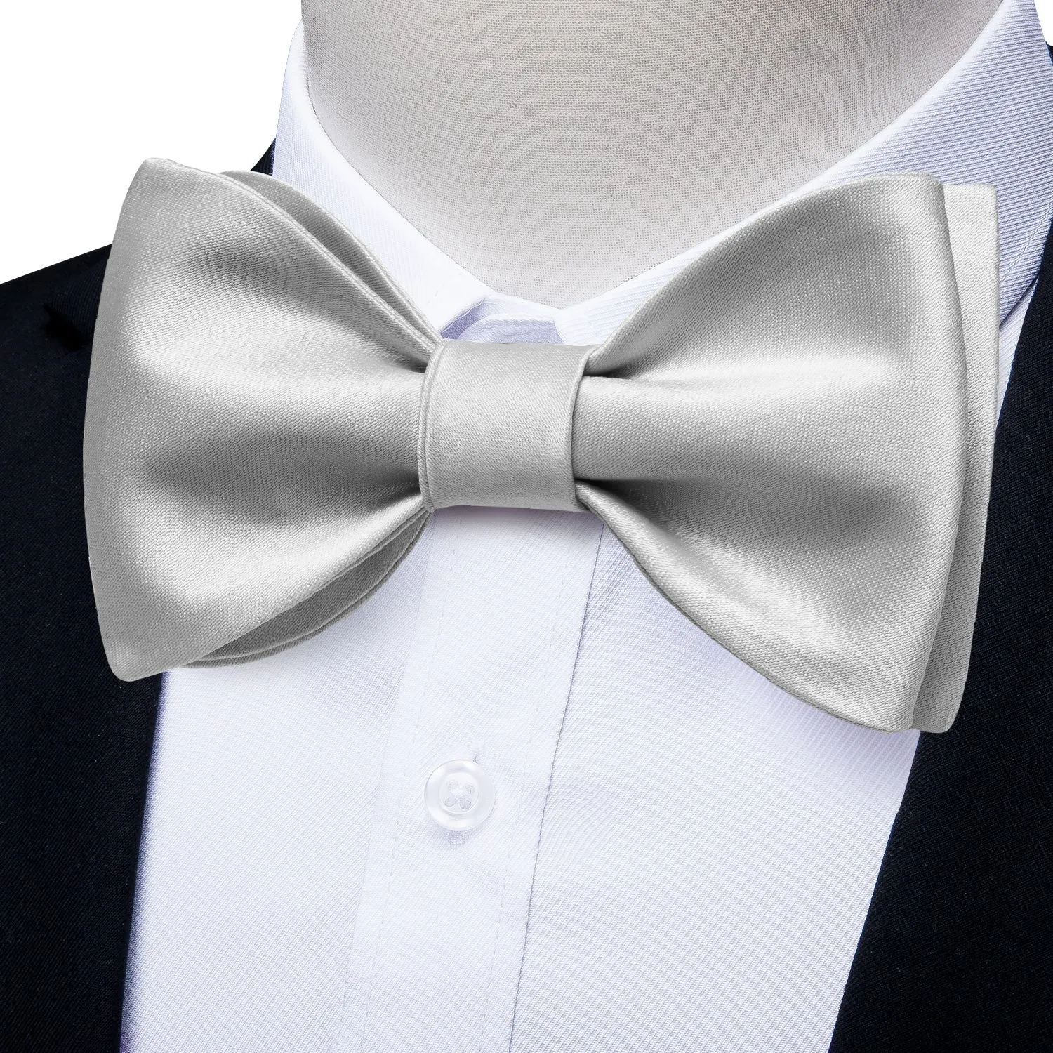 Ties2you Men's Heather Grey Bowtie Solid Self-tie Bow Tie Pocket Square Cufflinks Set sold by Ties2You