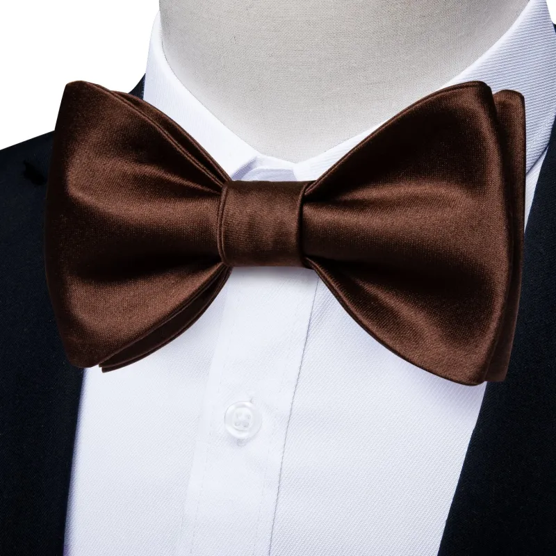 Ties2you Brown Self-tie Bowtie Solid Formal Bow Tie Pocket Square Cufflinks Set for Men made by Ties2You