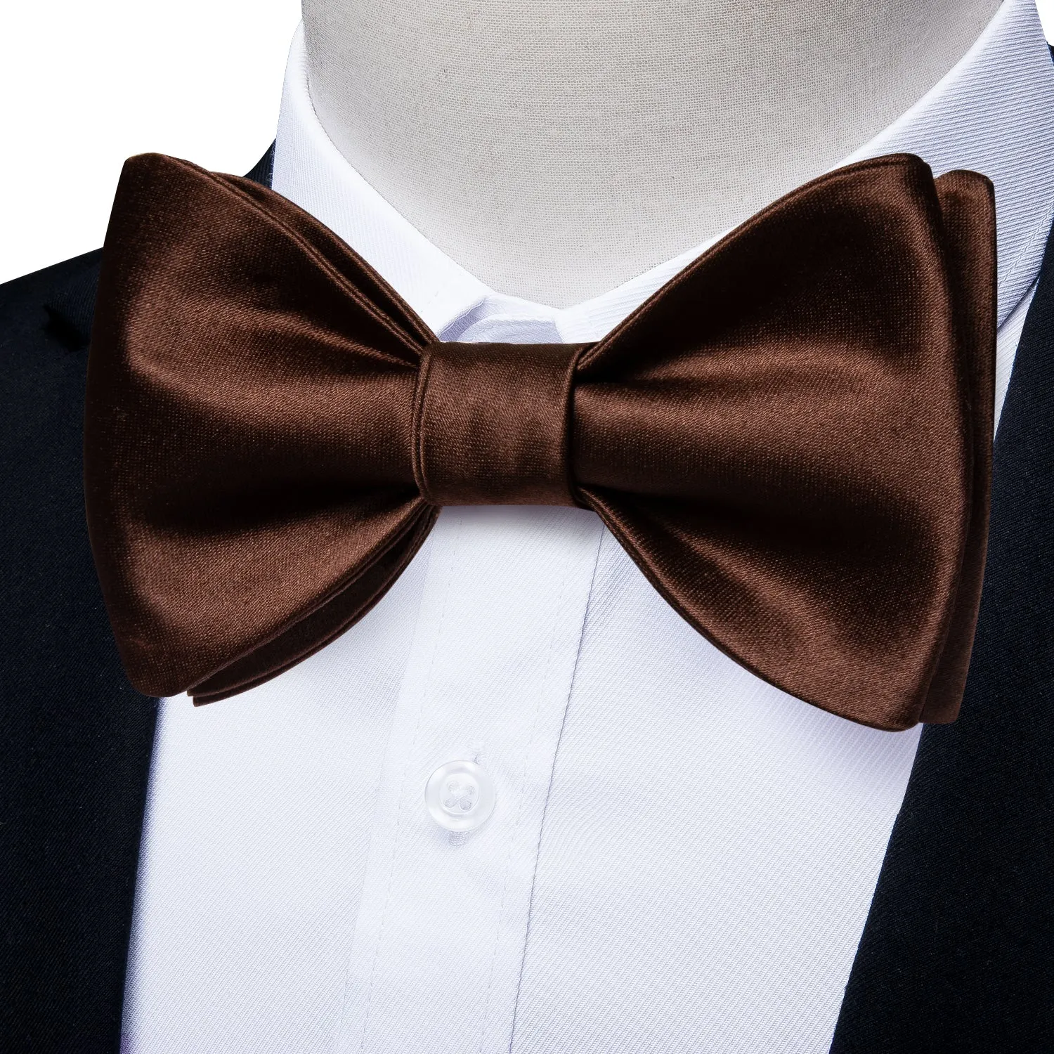 Ties2you Brown Self-tie Bowtie Solid Formal Bow Tie Pocket Square Cufflinks Set for Men sold by Ties2You