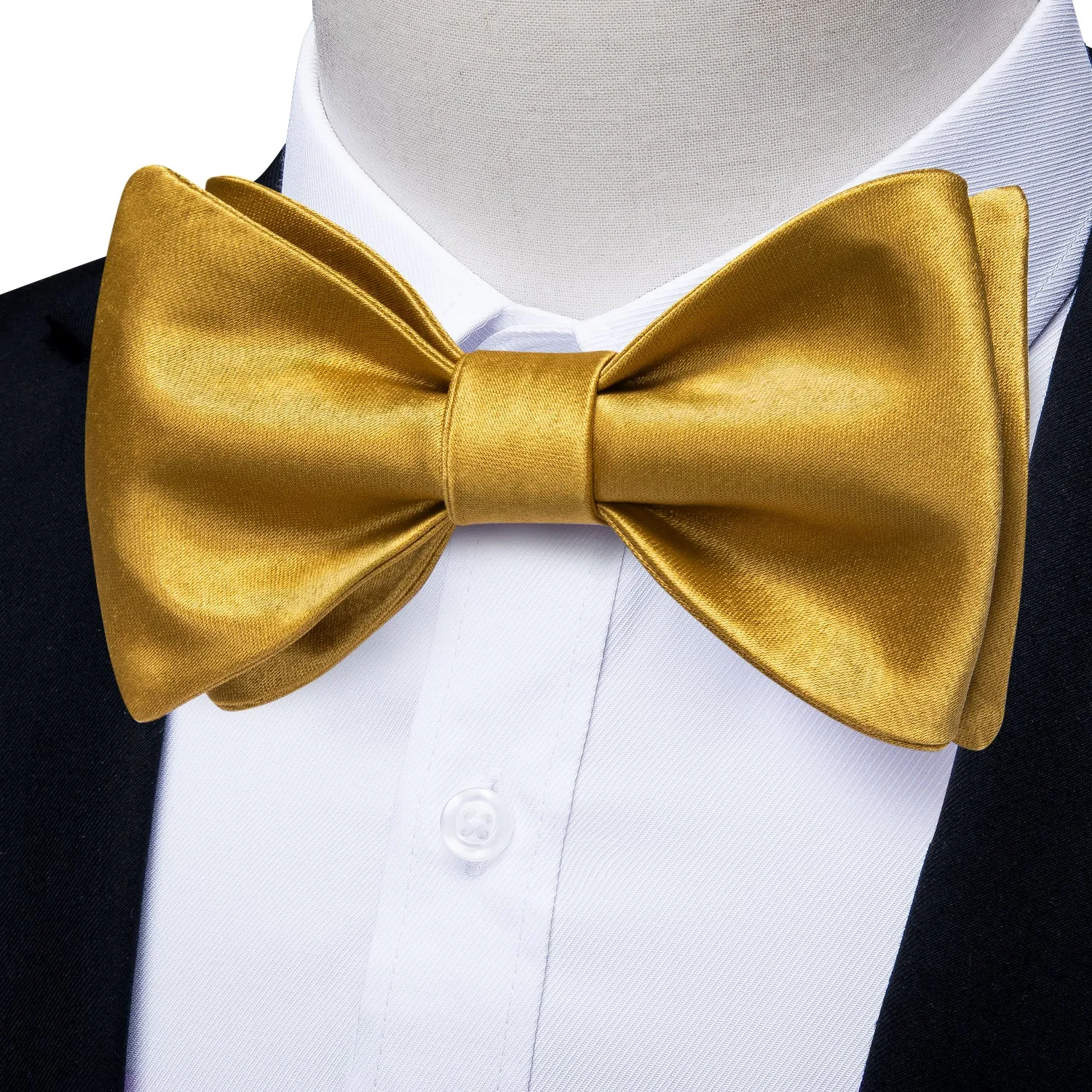 Ties2you Gold Bowtie Self-tie Solid Tuxedo Bow Tie Pocket Square Cufflinks Set for Men sold by Ties2You
