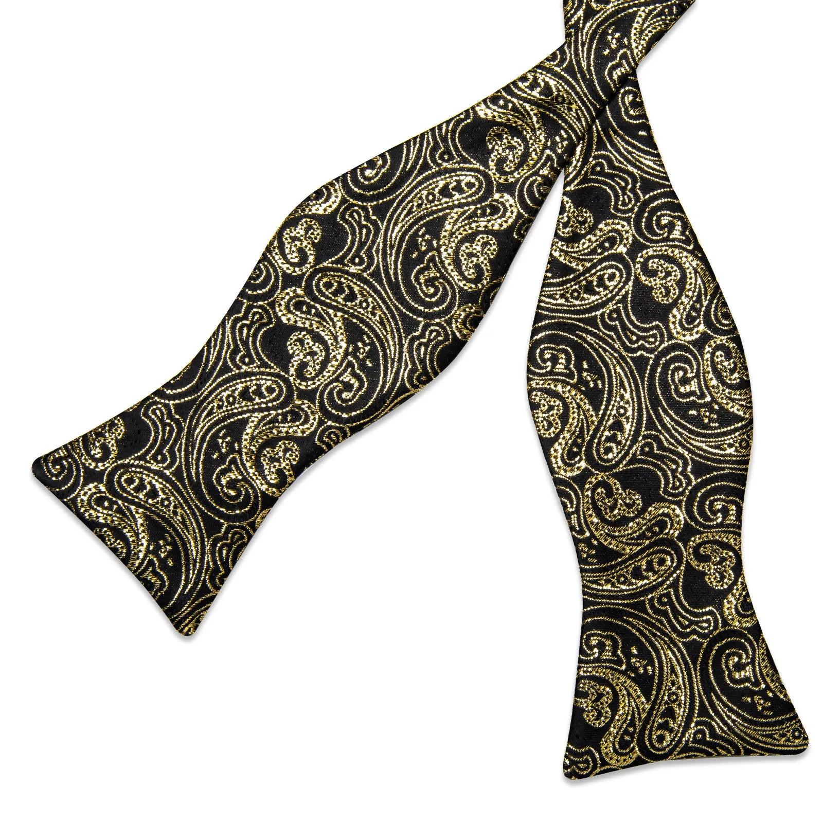 Ties2you Gold Paisley Bowtie Self-tie Black Formal Bow Tie Pocket Square Cufflinks Set sold by Ties2You product image thumbnail 4