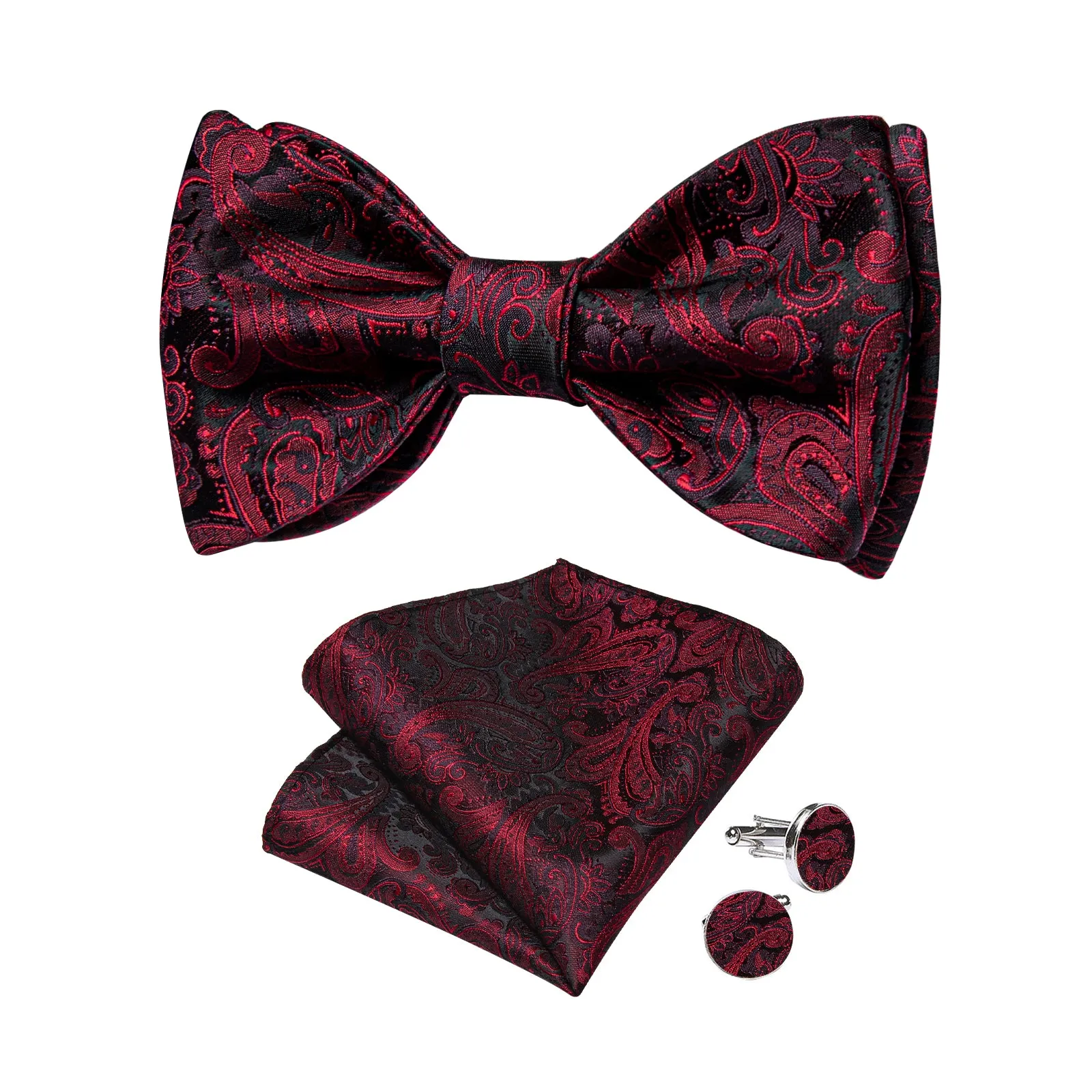 Ties2you Burgundy Paisley Tuxedo Bowtie Self-tie Formal Bow Tie Handkerchief Cufflinks Set sold by Ties2You product image thumbnail 2