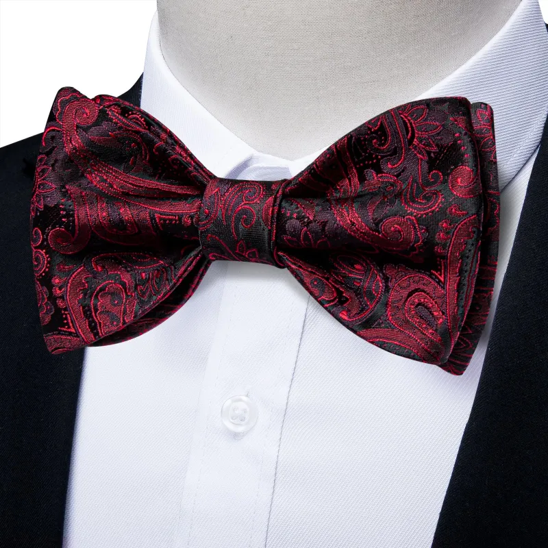 Ties2you Burgundy Paisley Tuxedo Bowtie Self-tie Formal Bow Tie Handkerchief Cufflinks Set sold by Ties2You