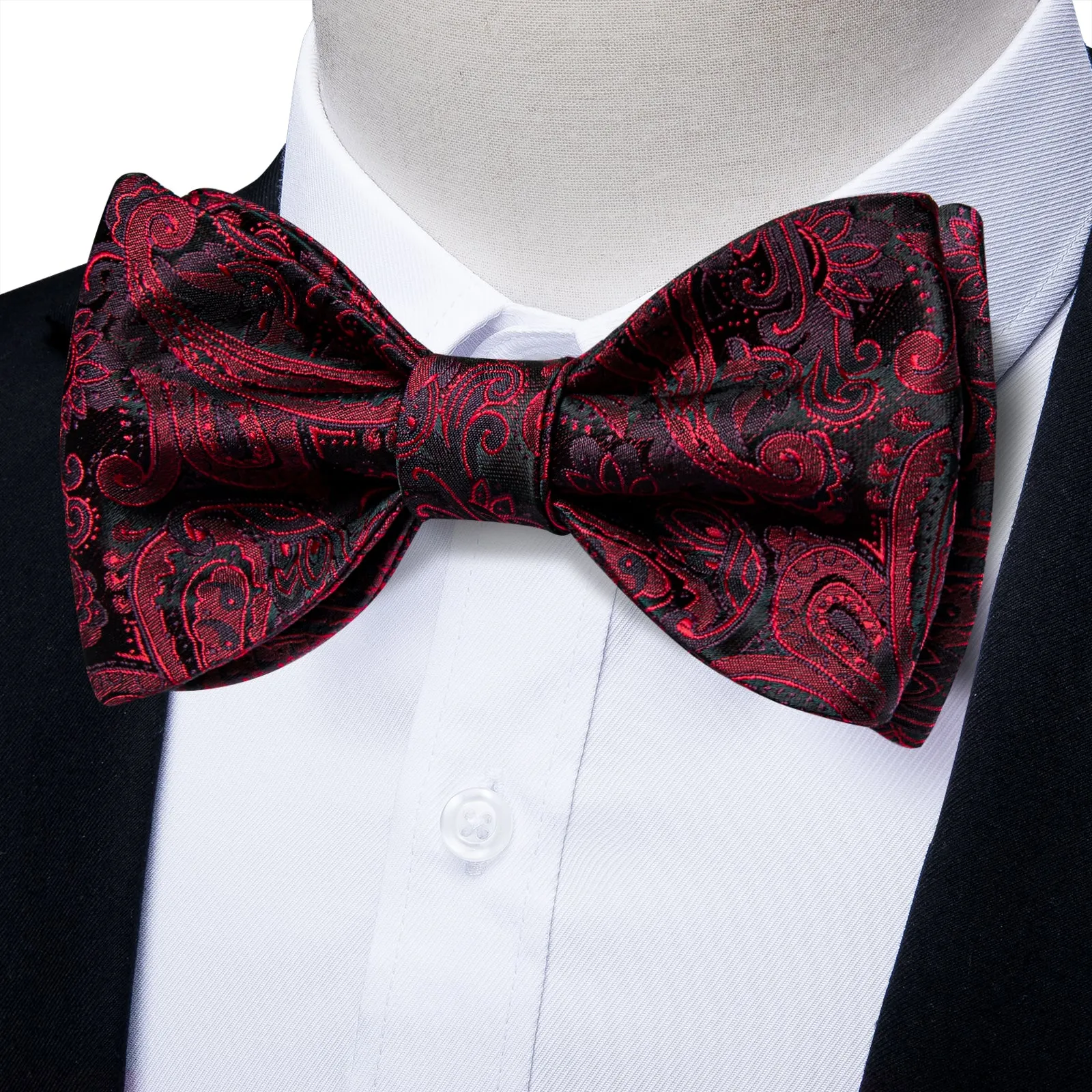 Ties2you Burgundy Paisley Tuxedo Bowtie Self-tie Formal Bow Tie Handkerchief Cufflinks Set sold by Ties2You