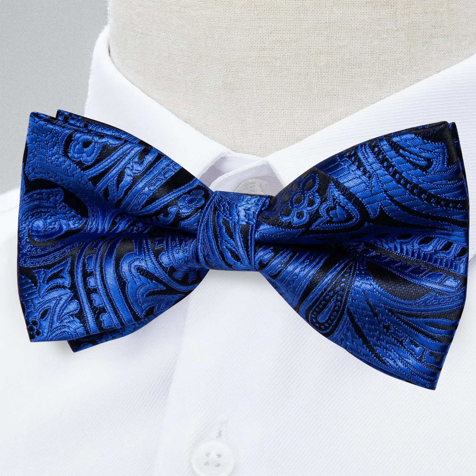 Ties2you Blue Floral Tuxedo Bow Tie Pre-tied Bowtie Pocket Square Cufflinks Set for Men sold by Ties2You product image thumbnail 3