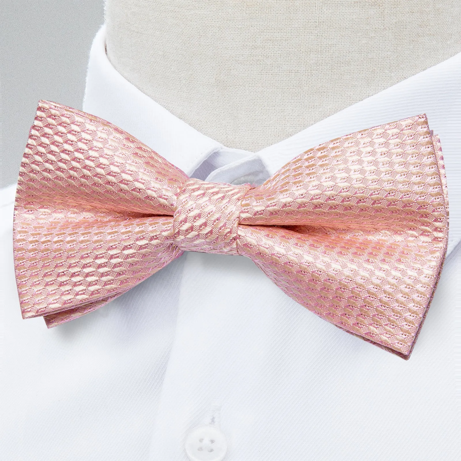 Ties2you Men's Blush Solid Pre-tied Bow Tie Handkerchief Cufflinks Set with Lapel Pin sold by Ties2You product image thumbnail 3