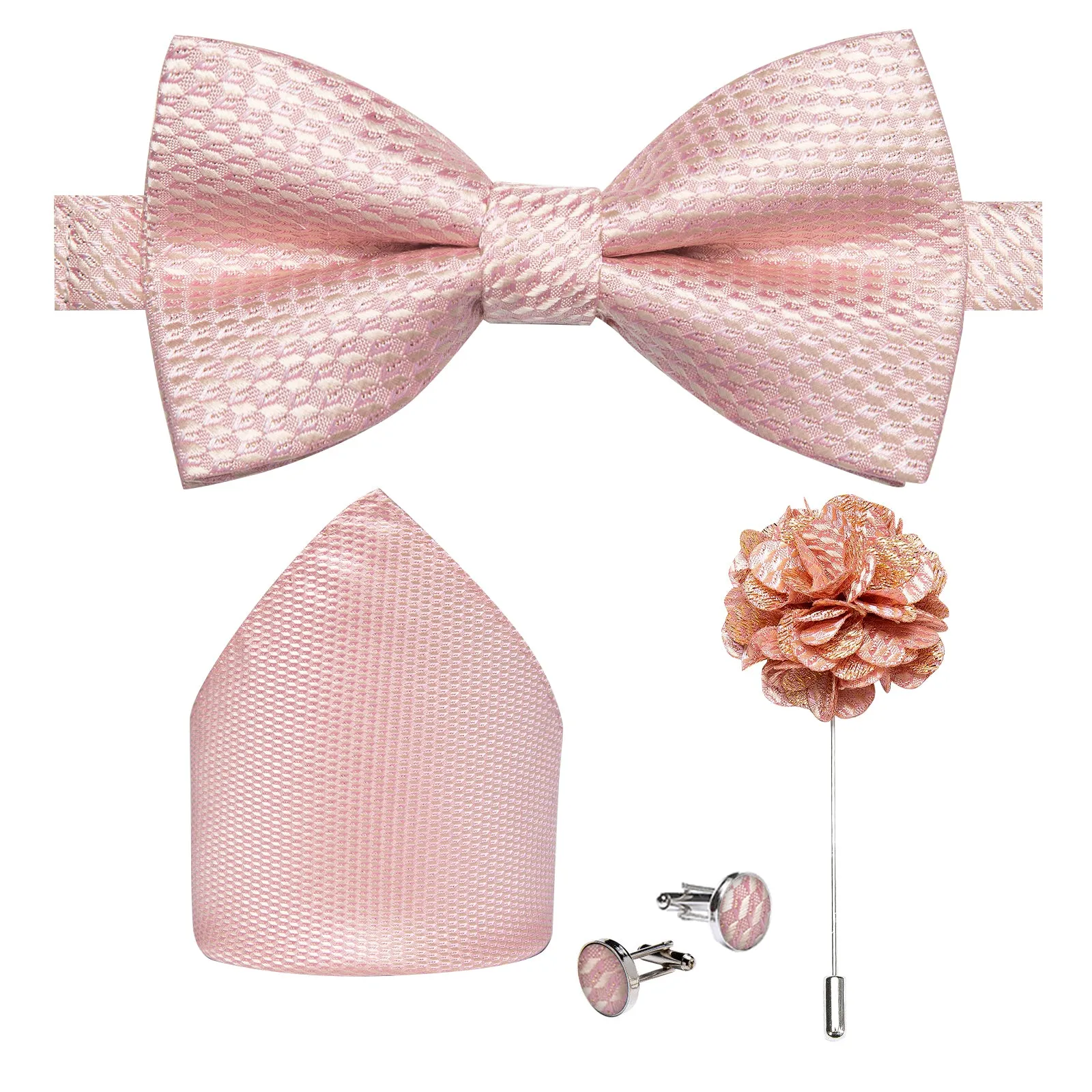 Ties2you Men's Blush Solid Pre-tied Bow Tie Handkerchief Cufflinks Set with Lapel Pin sold by Ties2You