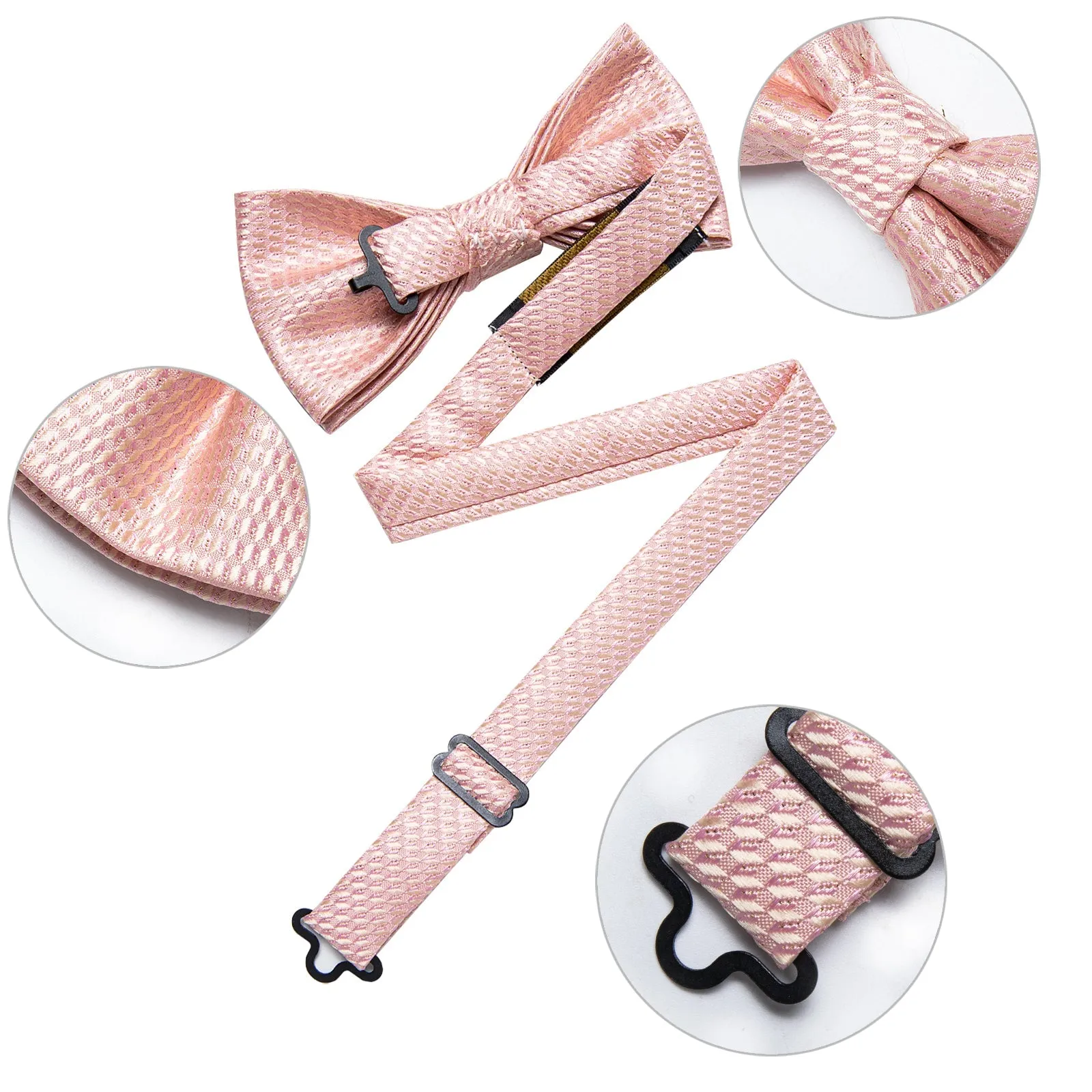 Ties2you Men's Blush Solid Pre-tied Bow Tie Handkerchief Cufflinks Set with Lapel Pin sold by Ties2You product image thumbnail 5