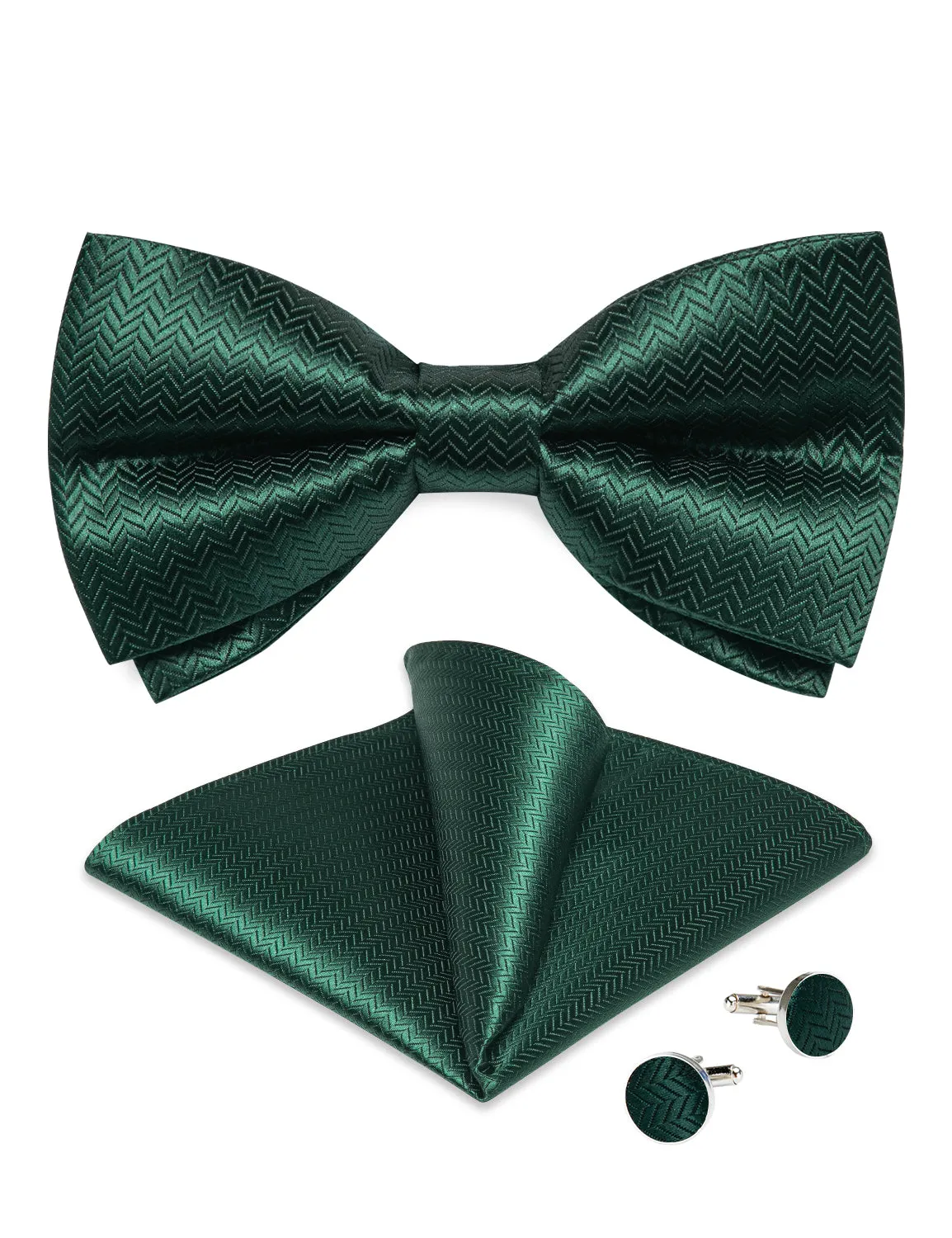 Ties2you Hunter Green Pre-tied Bow Tie Striped Bowtie Handkerchief Cufflinks Set for Men sold by Ties2You product image thumbnail 5