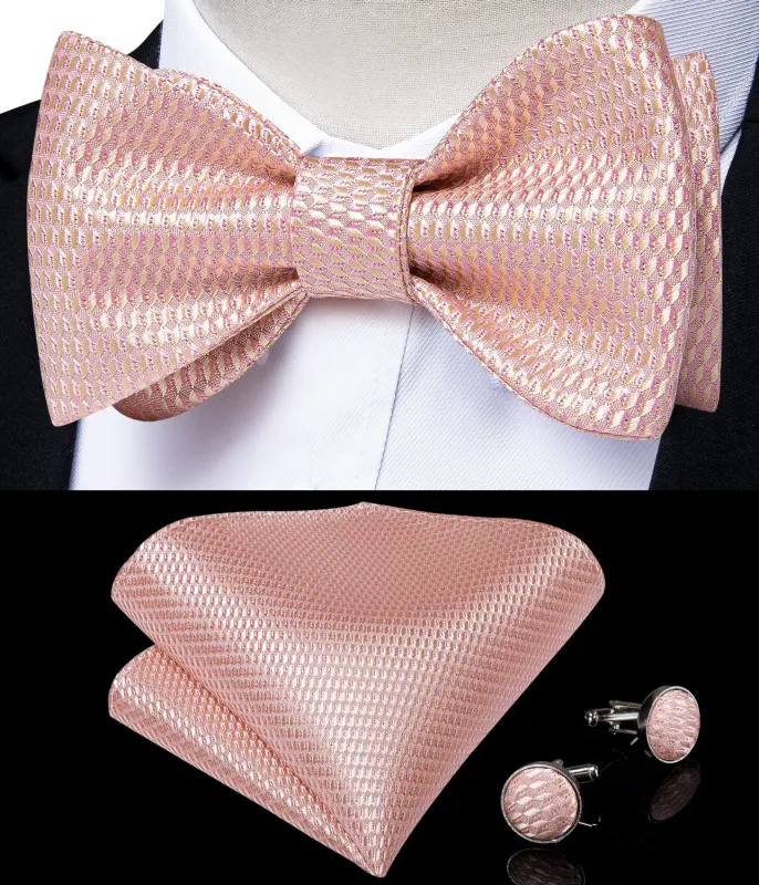 Ties2you Men's Blush Plaid Bow Tie Self-tie Party Bowtie Pocket Square Cufflinks Set sold by Ties2You