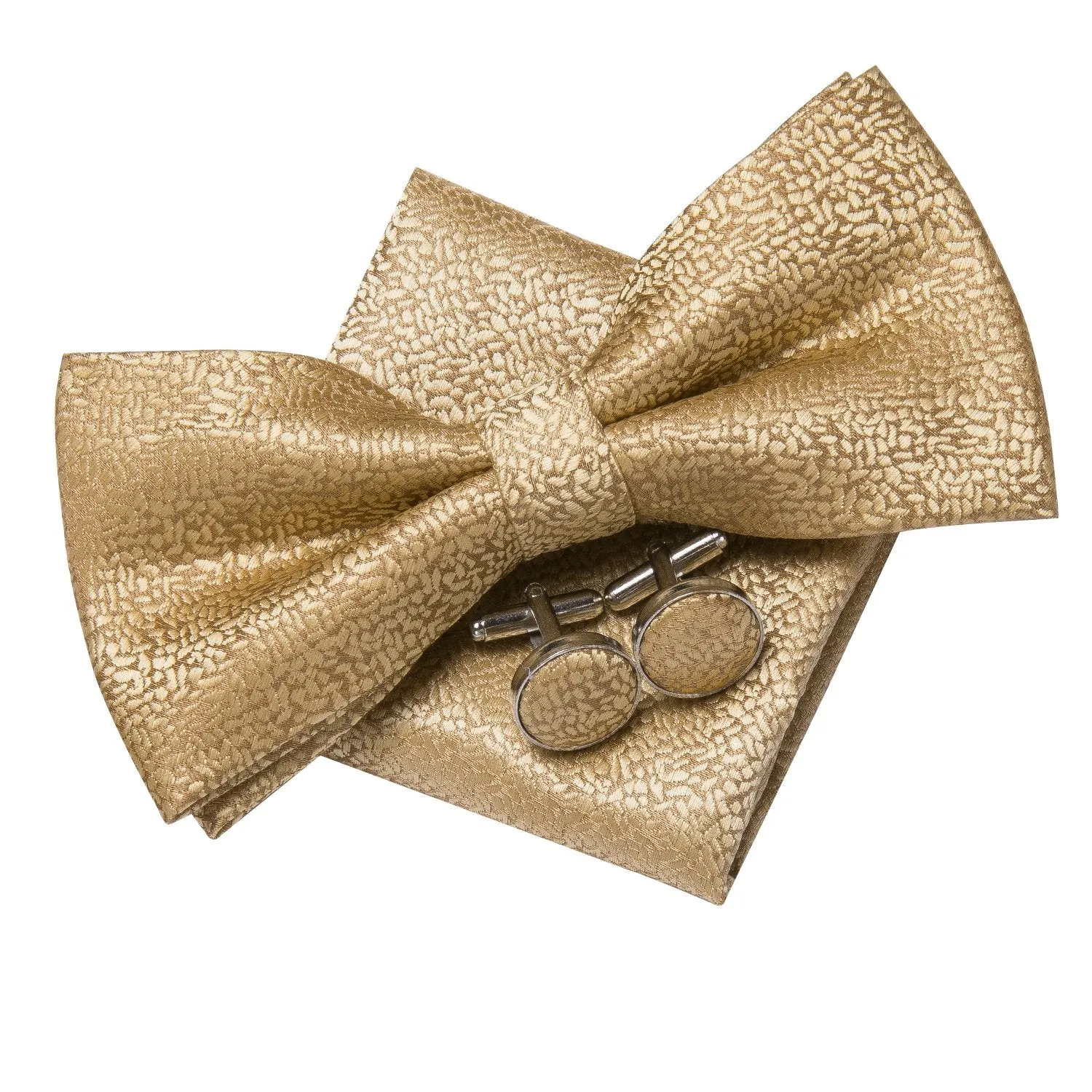 Ties2you Men's Gold Tuxedo Bowtie Solid Pre-tied Wedding Bow Tie Hanky Cufflinks Set sold by Ties2You product image thumbnail 2