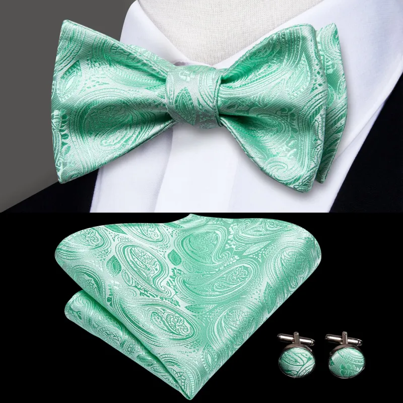 Ties2you Men's Mint Paisley Bow Tie Self-tie Tuxedo Bowtie Handkerchief Cufflinks Set sold by Ties2You