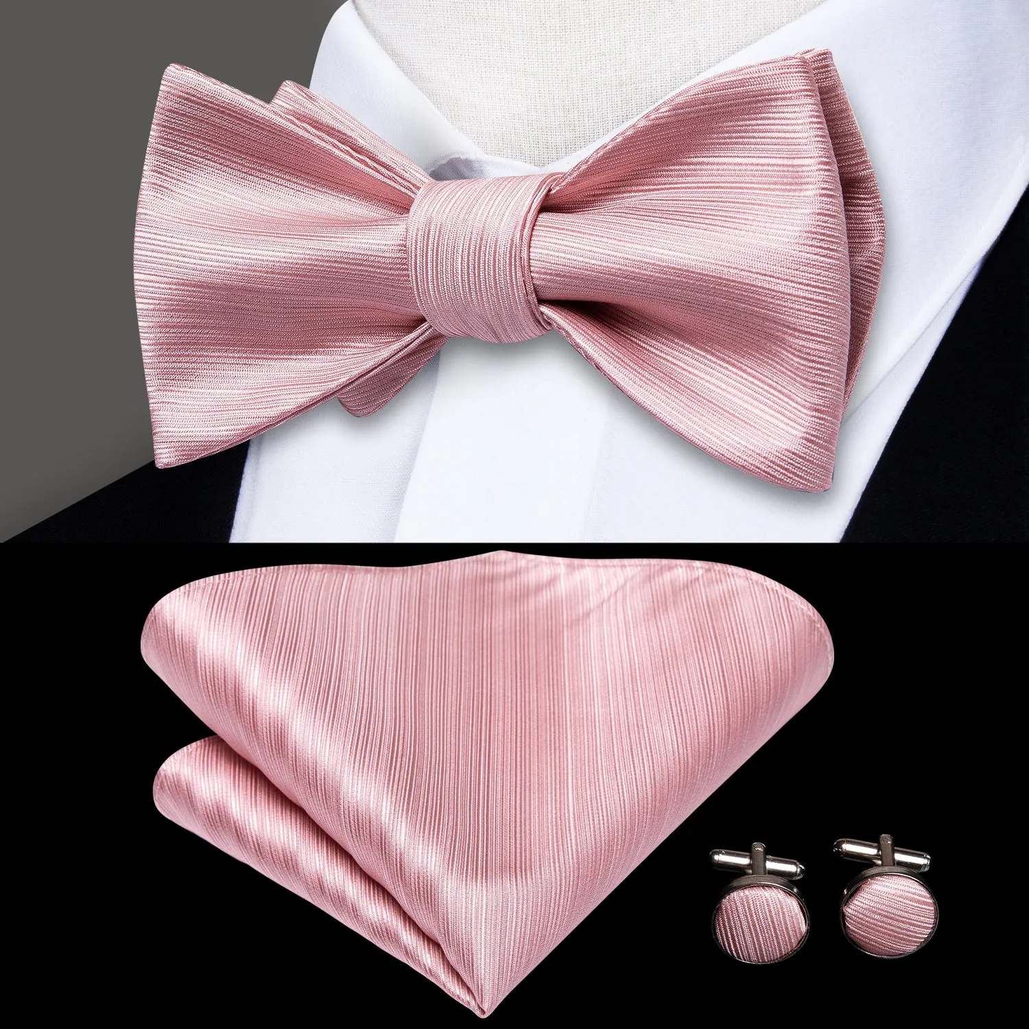 Ties2you Men's Dusty Rosepink Bow Tie Self-tie Tuxedo Bowtie Pocket Square Cufflinks Set sold by Ties2You