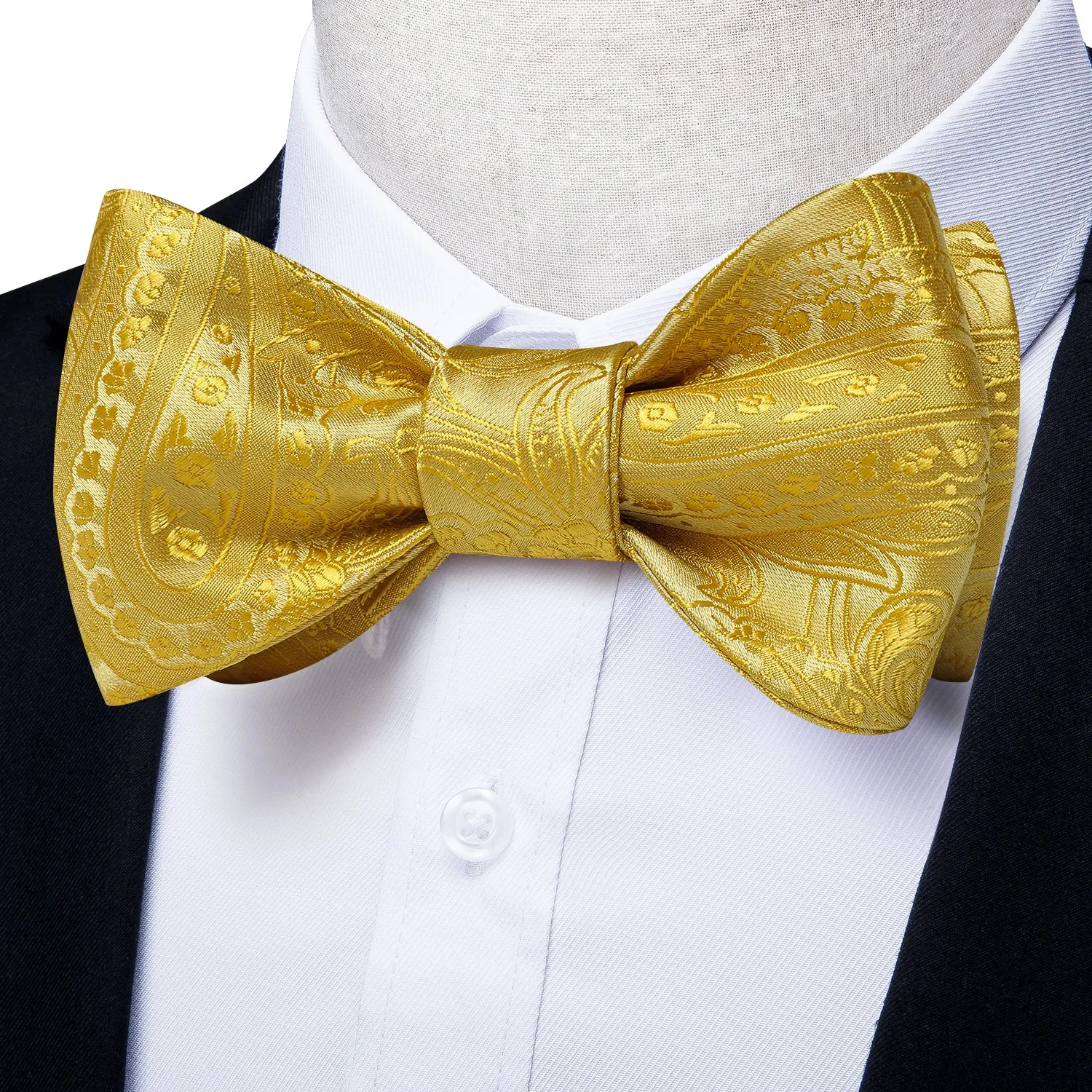 Ties2you Gold Paisley Self-tie Formal Bowtie Pocket Square Cufflinks Set with Lapel Pin sold by Ties2You product image thumbnail 3