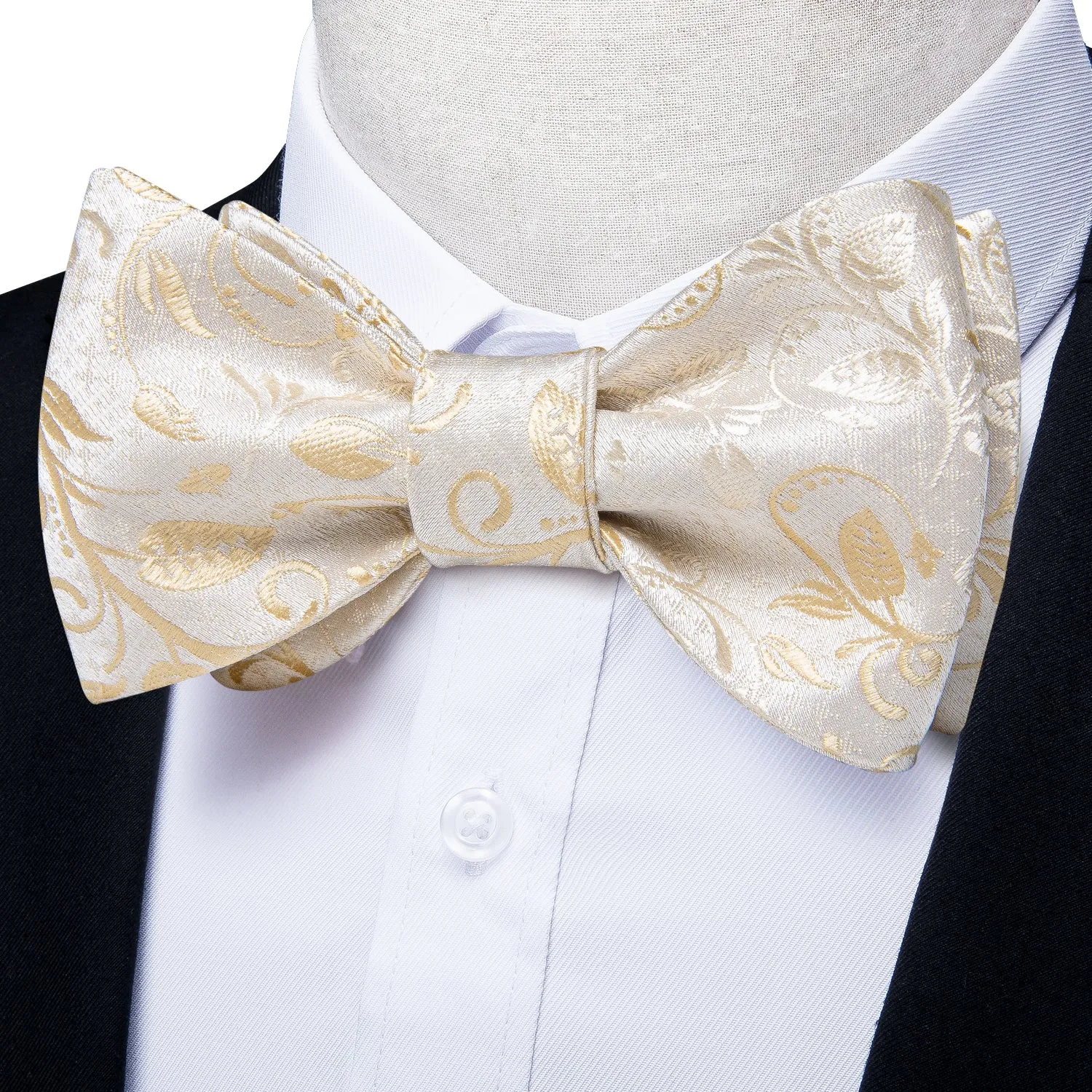 Ties2you Ivory Floral Self-tie Wedding Bow Tie Pocket Square Cufflinks Set with Lapel Pin sold by Ties2You product image thumbnail 3