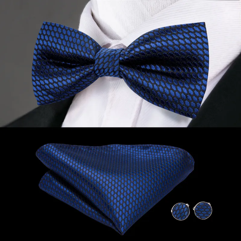 Ties2you Classic Blue Pre-tied Plaid Bow Tie Formal Bowtie Pocket Square Cufflinks Set sold by Ties2You