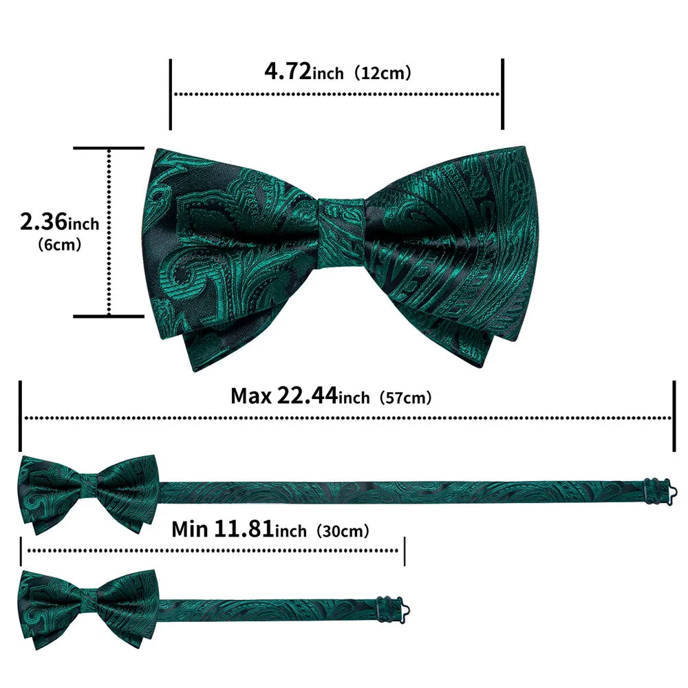 Ties2you Hunter Green Floral Tuxedo Bowtie Pre-tied Bow Tie Pocket Square Cufflinks Set sold by Ties2You product image thumbnail 5