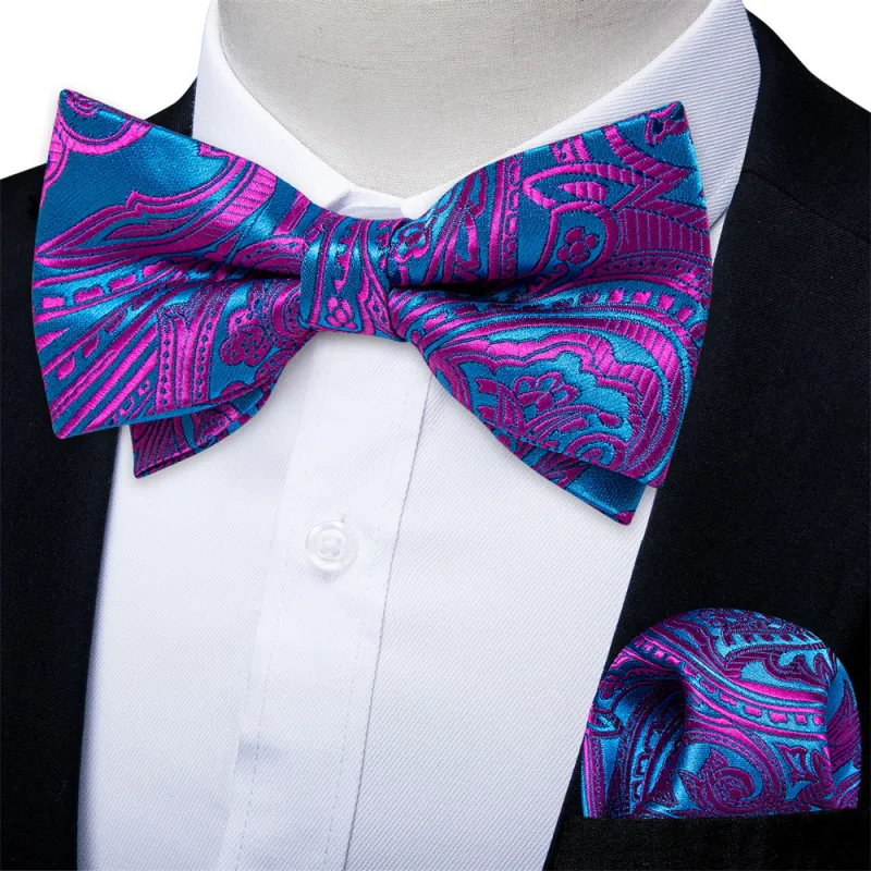 Ties2you Purple Floral Tuxedo Bowtie Blue Pre-tied Bow Tie Pocket Square Cufflinks Set sold by Ties2You