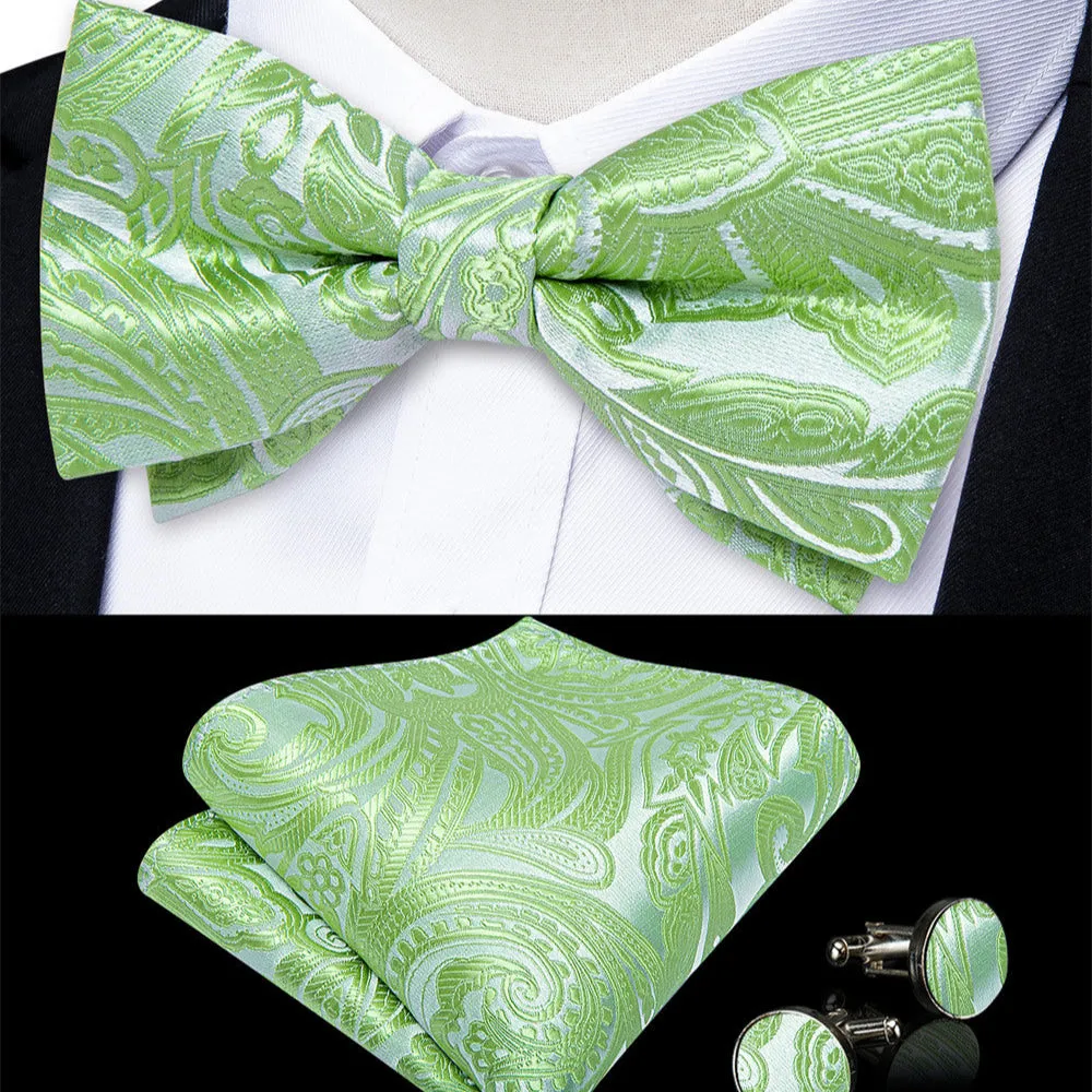 Ties2you Green Floral Bowtie Pre-tied Party Tuxedo Bow Tie Pocket Square Cufflinks Set sold by Ties2You