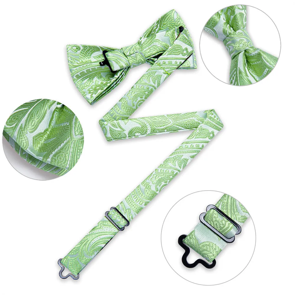 Ties2you Green Floral Bowtie Pre-tied Party Tuxedo Bow Tie Pocket Square Cufflinks Set sold by Ties2You product image thumbnail 3