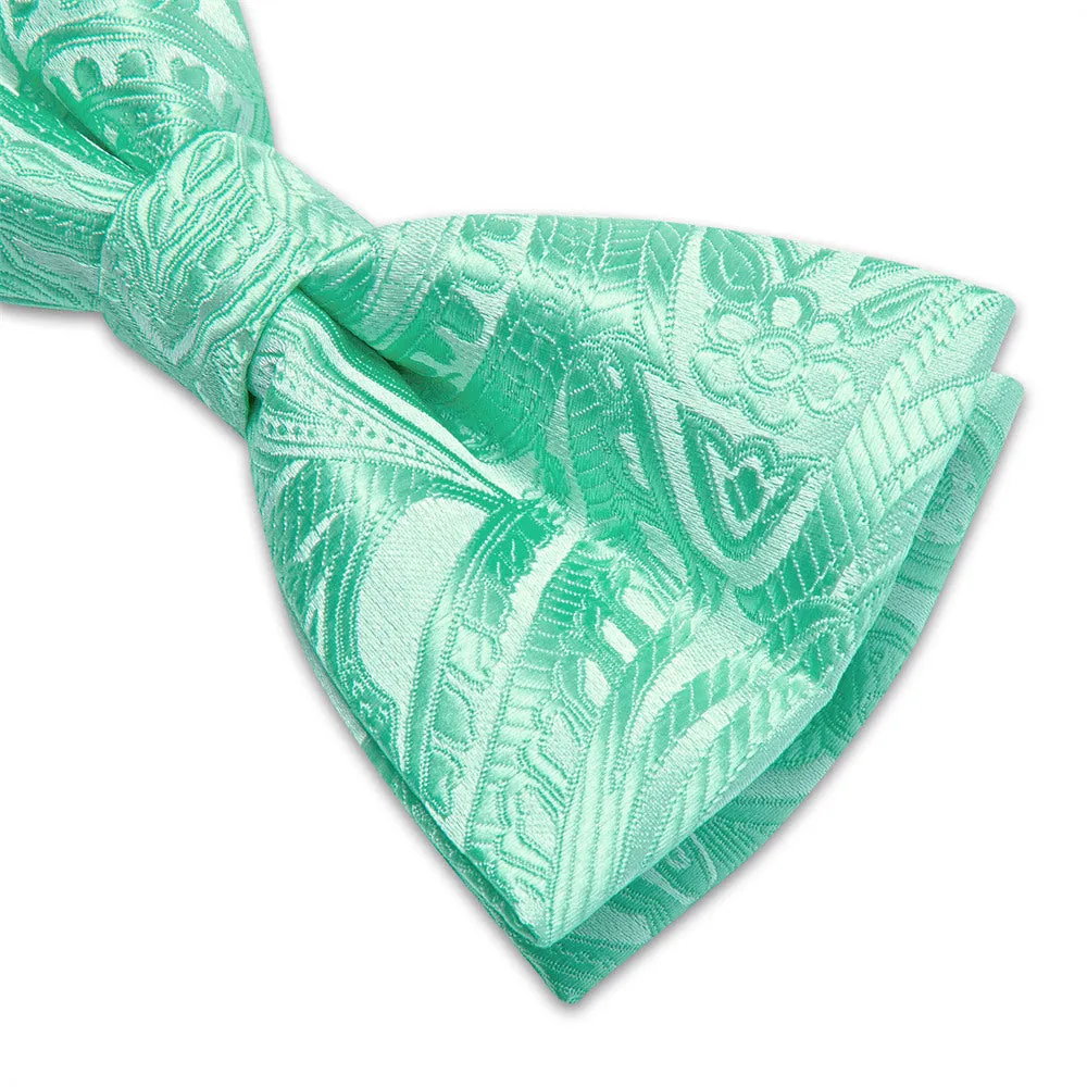 Ties2you Aqua Floral Tuxedo Bowtie Pre-tied Party Bow Tie Pocket Square Cufflinks Set sold by Ties2You product image thumbnail 4