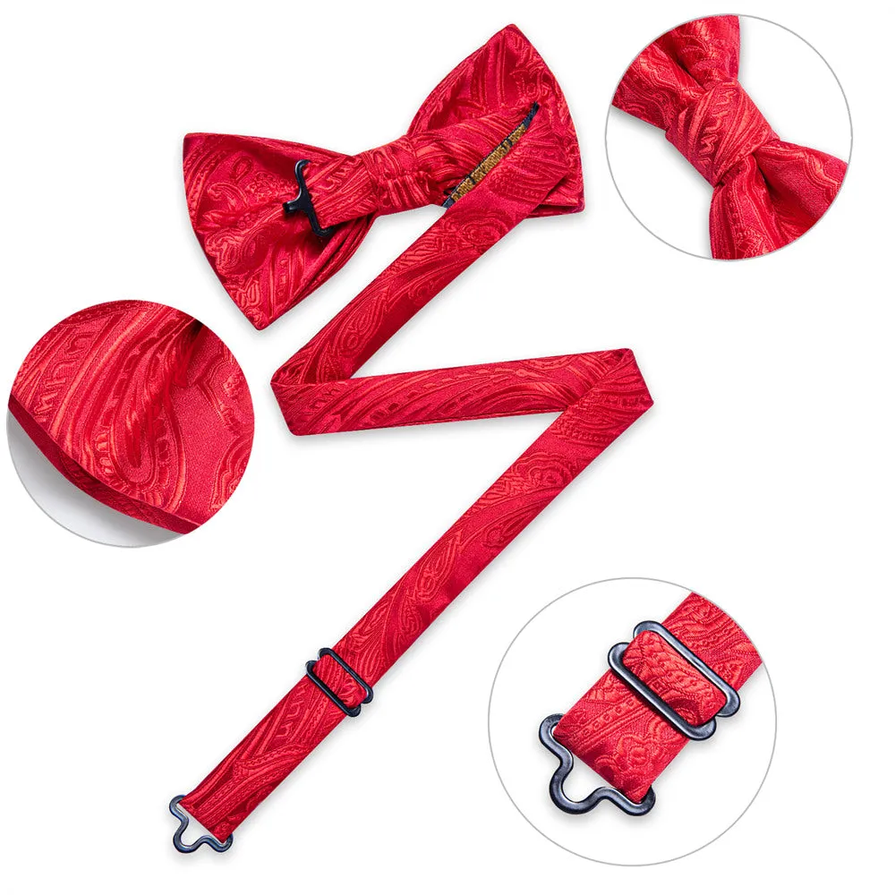 Ties2you Red Paisley Bowtie Pre-tied Tuxedo Bow Tie Pocket Square Cufflinks Set sold by Ties2You product image thumbnail 4