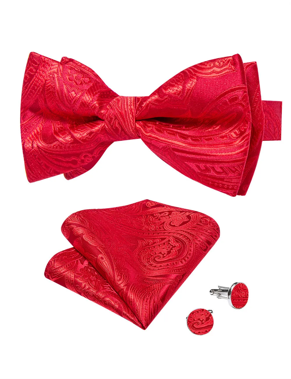 Ties2you Red Paisley Bowtie Pre-tied Tuxedo Bow Tie Pocket Square Cufflinks Set sold by Ties2You product image thumbnail 3