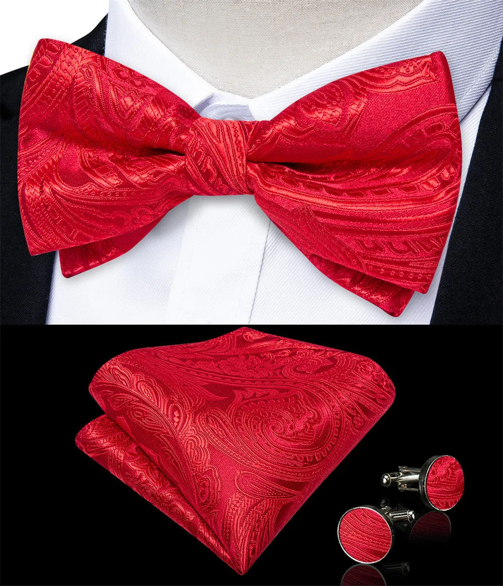 Ties2you Red Paisley Bowtie Pre-tied Tuxedo Bow Tie Pocket Square Cufflinks Set sold by Ties2You product image thumbnail 2
