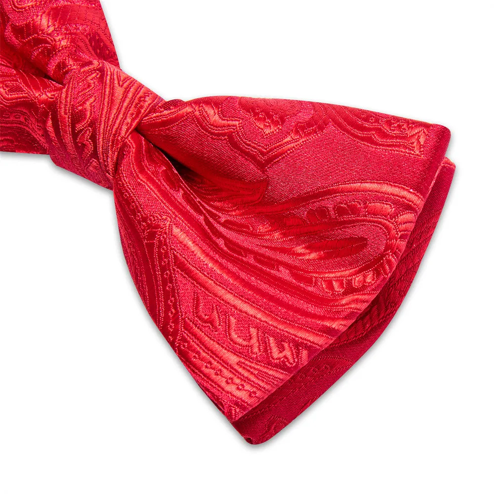 Ties2you Red Paisley Bowtie Pre-tied Tuxedo Bow Tie Pocket Square Cufflinks Set sold by Ties2You product image thumbnail 5