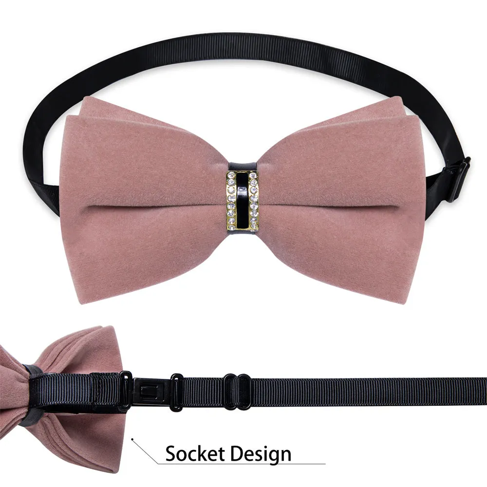 Ties2you Dusty Rose Velvet Bowtie Pre-tied Formal Solid Bow Tie Handkerchief Cufflinks Set sold by Ties2You product image thumbnail 5