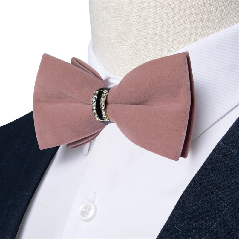 Ties2you Dusty Rose Velvet Bowtie Pre-tied Formal Solid Bow Tie Handkerchief Cufflinks Set sold by Ties2You