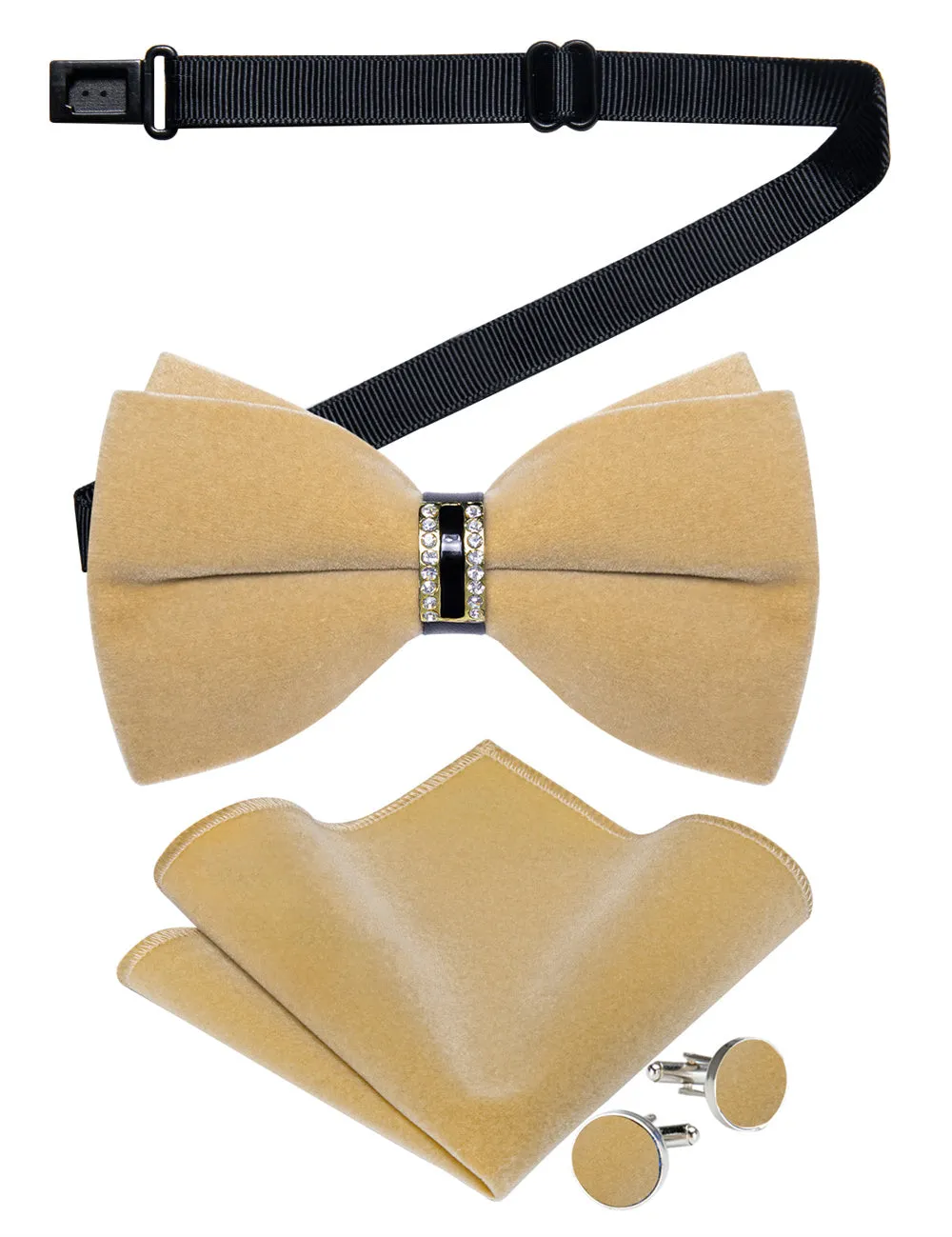 Ties2you Tuscan Tan Bowtie Pre-tied Formal Solid Bow Tie Handkerchief Cufflinks Set sold by Ties2You product image thumbnail 3