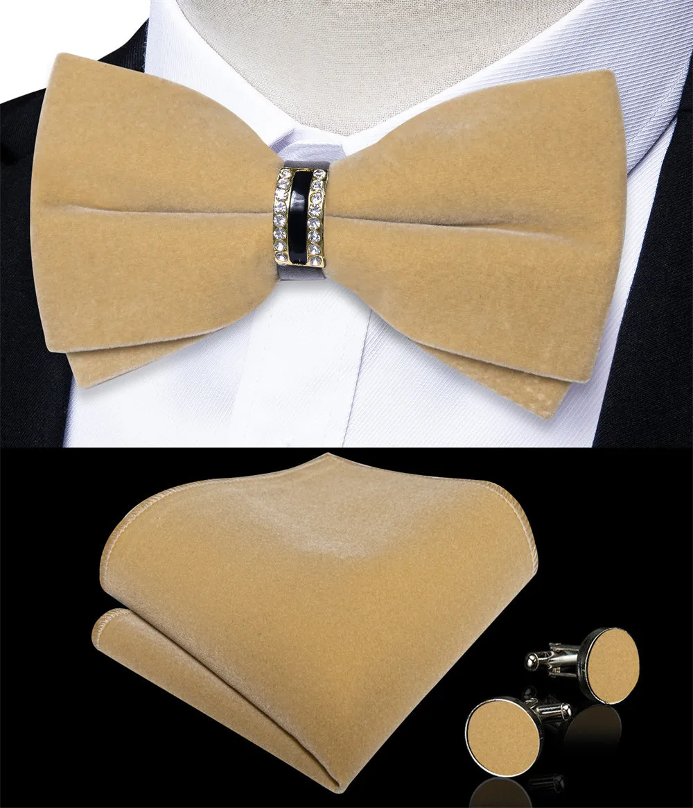 Ties2you Tuscan Tan Bowtie Pre-tied Formal Solid Bow Tie Handkerchief Cufflinks Set sold by Ties2You product image thumbnail 2