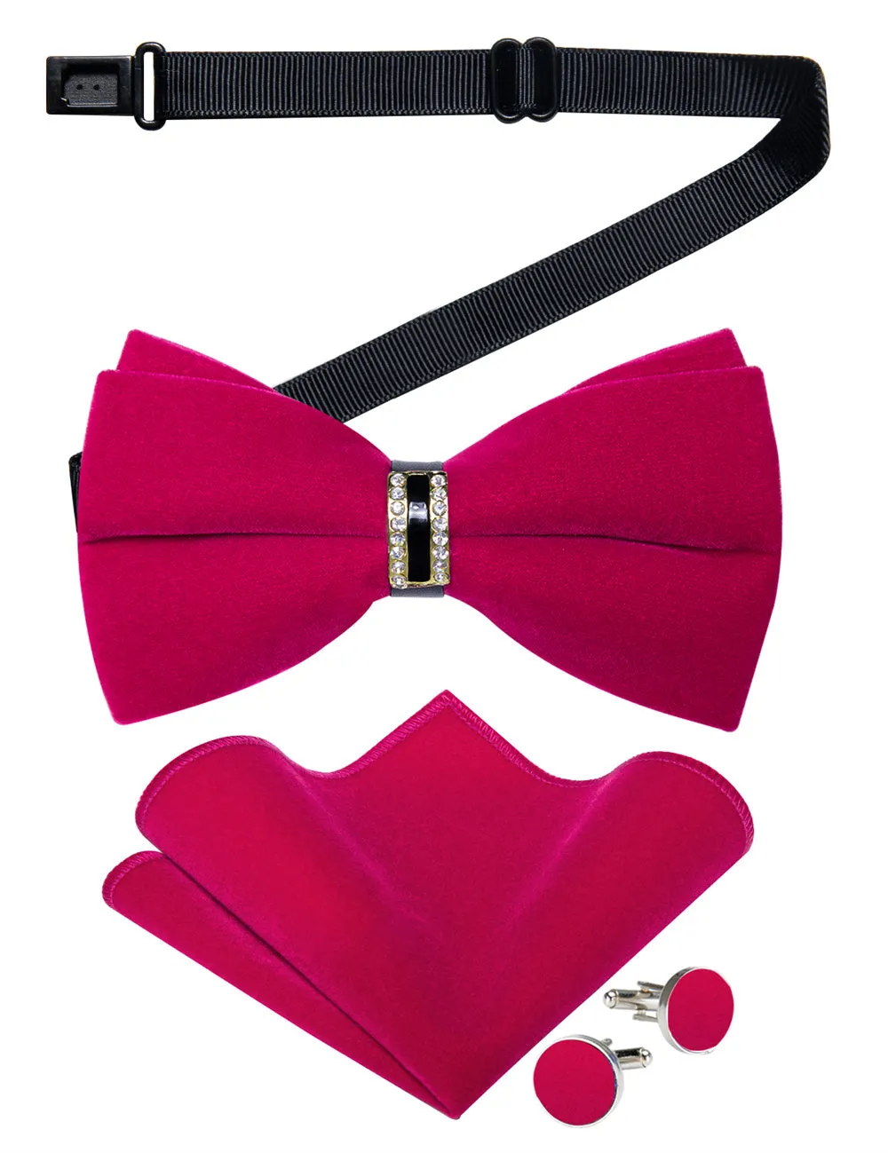 Ties2you Red Velvet Bowtie Pre-tied Formal Solid Bow Tie Handkerchief Cufflinks Set sold by Ties2You product image thumbnail 3