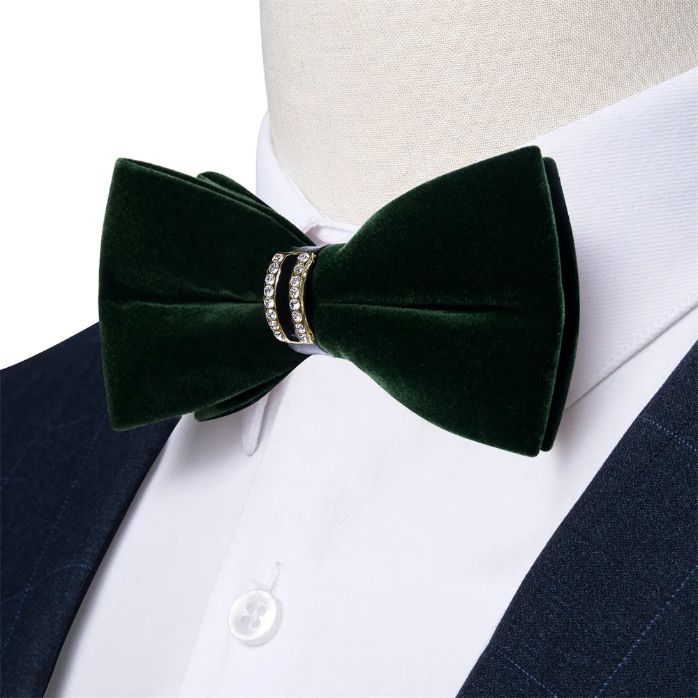 Ties2you Hunter Green Bowtie Pre-tied Formal Solid Bow Tie Handkerchief Cufflinks Set sold by Ties2You