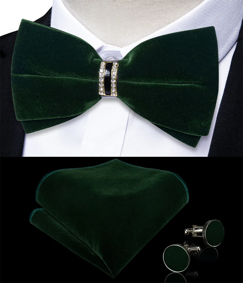 Ties2you Hunter Green Bowtie Pre-tied Formal Solid Bow Tie Handkerchief Cufflinks Set sold by Ties2You product image thumbnail 2