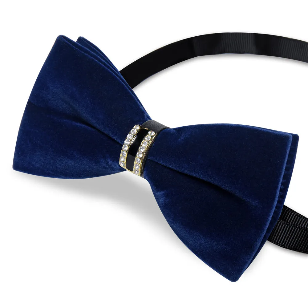 Ties2you Navy Blue Velvet Bowtie Pre-tied Formal Solid Bow Tie Handkerchief Cufflinks Set sold by Ties2You product image thumbnail 4