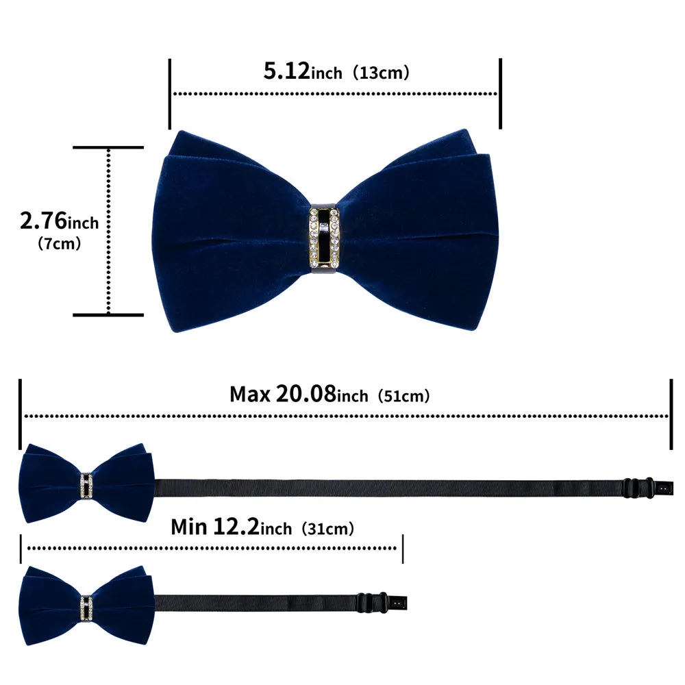 Ties2you Navy Blue Velvet Bowtie Pre-tied Formal Solid Bow Tie Handkerchief Cufflinks Set sold by Ties2You product image thumbnail 5