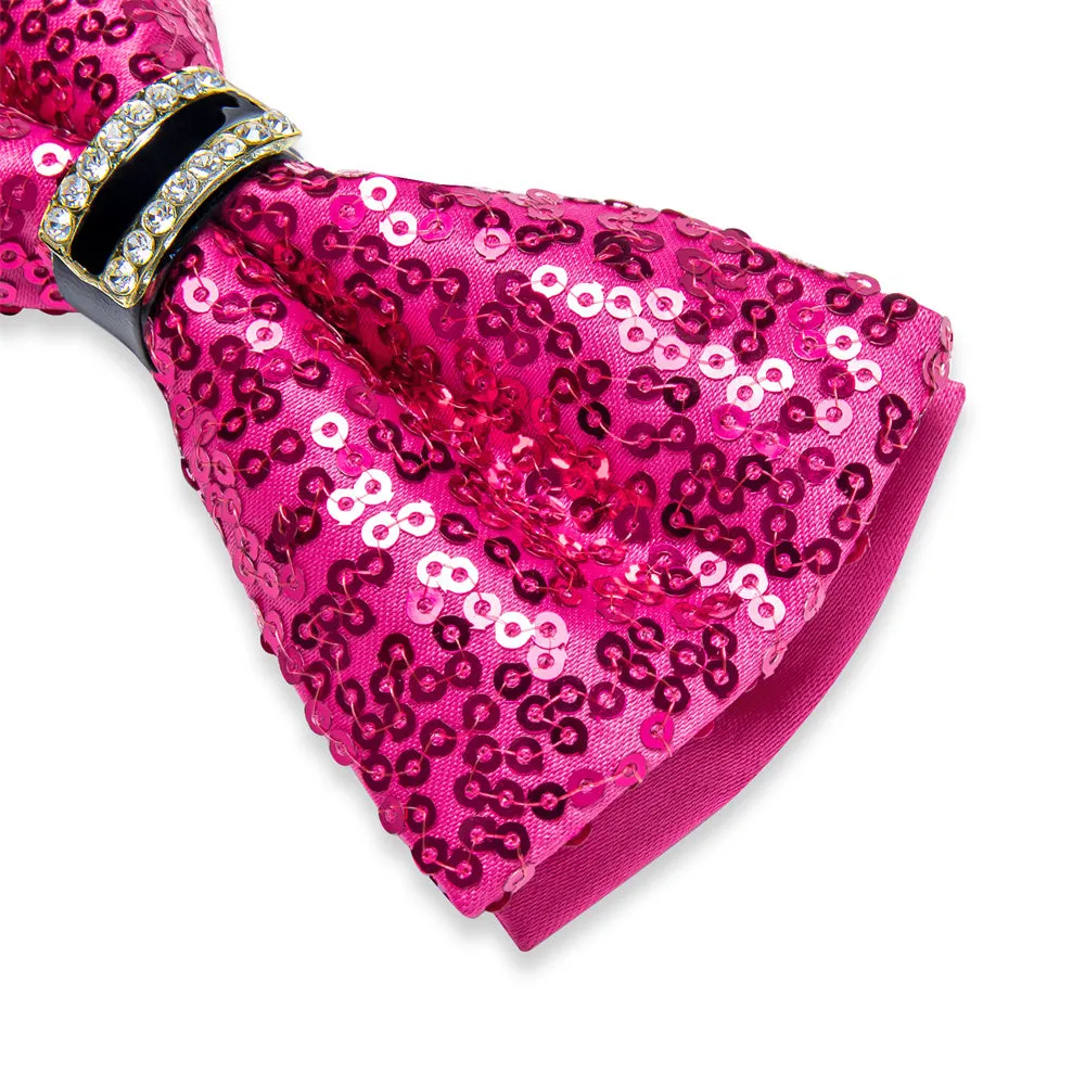 Ties2you Sequins Hot Pink Bowtie Pre-tied Party Bow Tie Handkerchief Cufflinks Set sold by Ties2You product image thumbnail 4