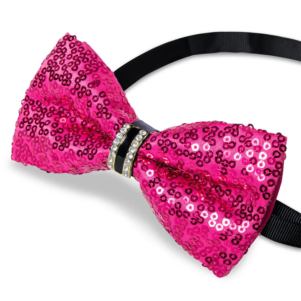Ties2you Sequins Hot Pink Bowtie Pre-tied Party Bow Tie Handkerchief Cufflinks Set sold by Ties2You product image thumbnail 5