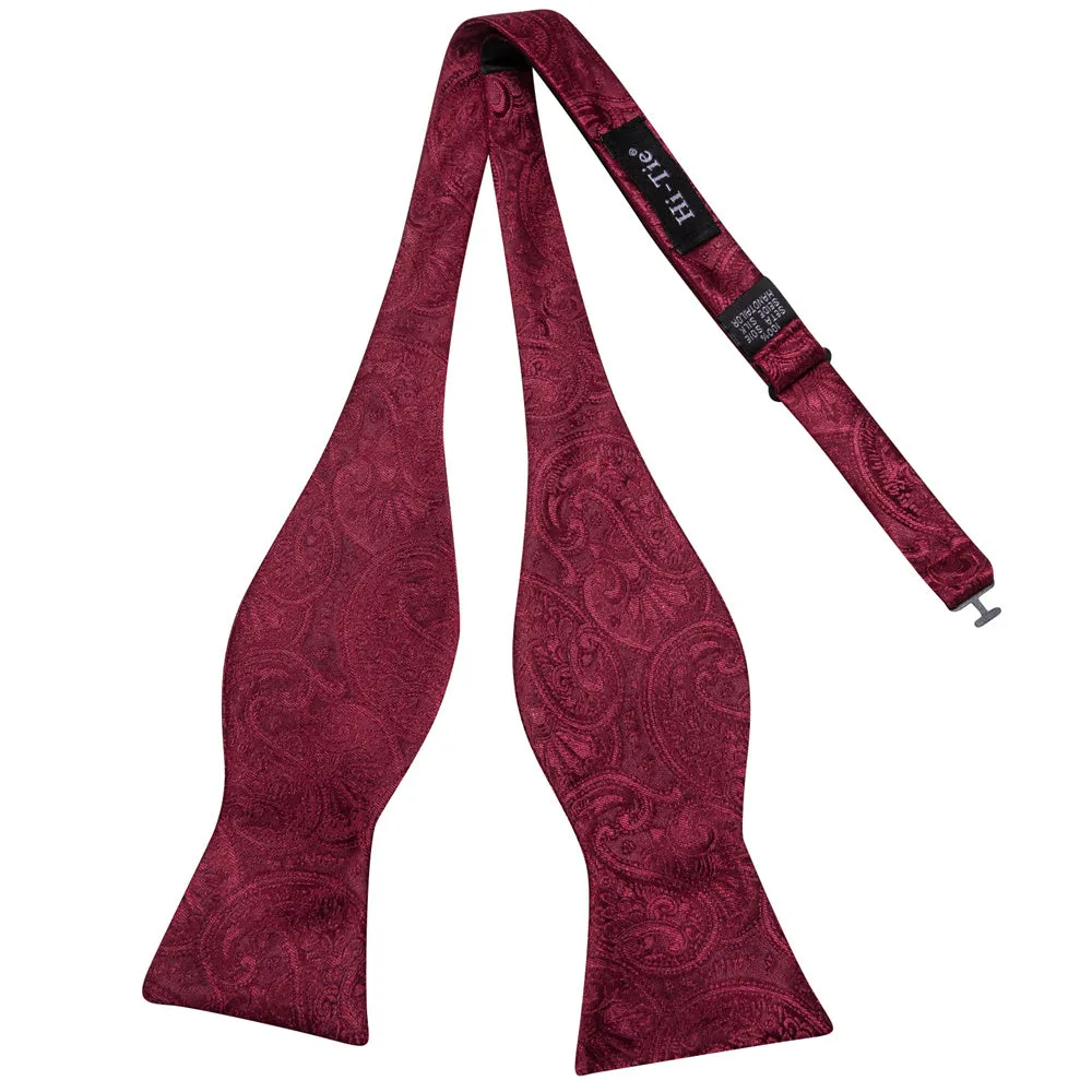 Ties2you Wine Burgundy Floral Tuxedo Bowtie Self-tie Bow Tie Handkerchief Cufflinks Set sold by Ties2You product image thumbnail 4