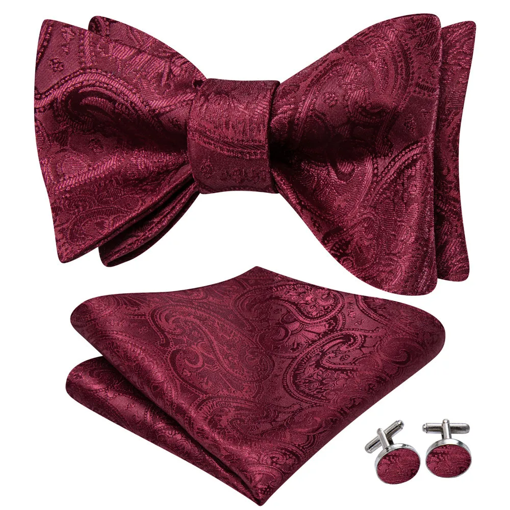 Ties2you Wine Burgundy Floral Tuxedo Bowtie Self-tie Bow Tie Handkerchief Cufflinks Set sold by Ties2You product image thumbnail 2