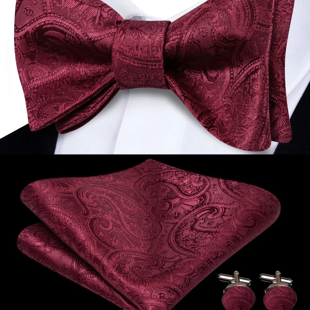 Ties2you Wine Burgundy Floral Tuxedo Bowtie Self-tie Bow Tie Handkerchief Cufflinks Set sold by Ties2You