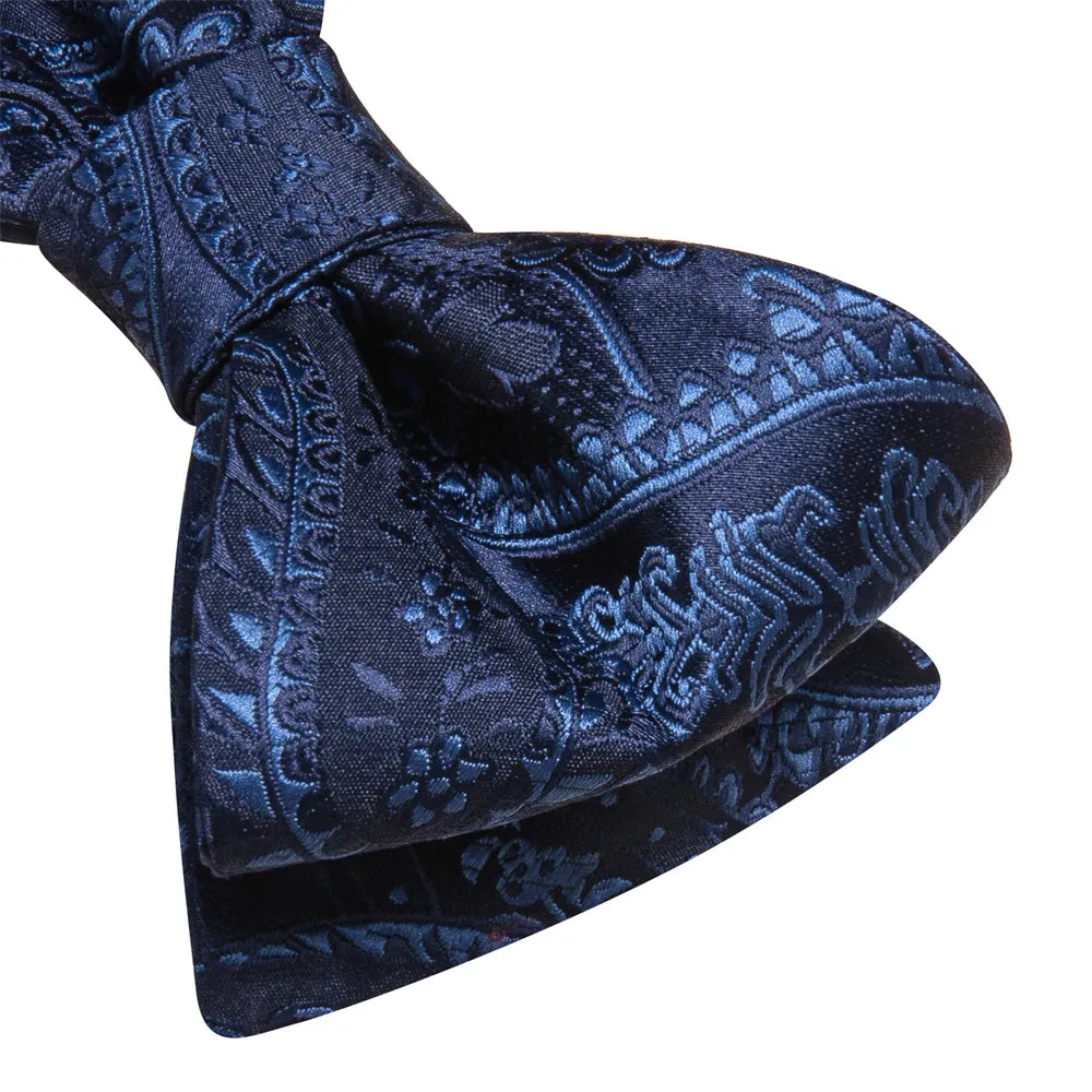 Ties2you Navy Blue Paisley Bow Ties Self-tie Tuxedo Bowtie Pocket Square Cufflinks Set sold by Ties2You product image thumbnail 3