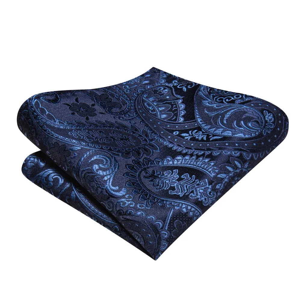 Ties2you Navy Blue Paisley Bow Ties Self-tie Tuxedo Bowtie Pocket Square Cufflinks Set sold by Ties2You product image thumbnail 4