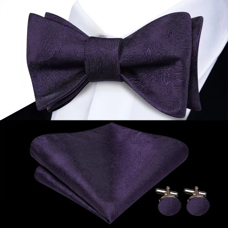 Ties2you Purple Bowtie Self-tie Solid Formal Tuxedo Bow Tie Handkerchief Cufflinks Set sold by Ties2You